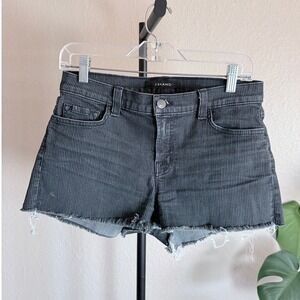 J Brand Belmont Cut-Off Shorts Black Hickory Railroad Stripe Raw Hem Size 27